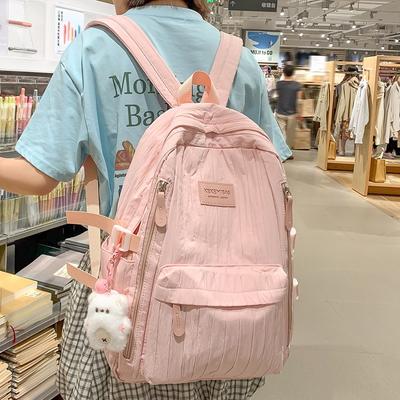 School Bag, School Bag, Female Junior High School Student Backpack, New Solid Color Popular Primary School Student Multi-compartment Travel Bag