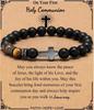 Kreuz Armband für Männer Sohn Bruder Taufe Kommunion Geburtstag Jahrestag Weihnachten Christlich Schwarze Tigerauge Perlen Schmuck