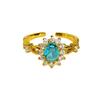 Light Luxury Court Style Gold Blue-Green Colored Treasure Open Ring Full Of Diamonds Zircon Gorgeous Jewelry Stacked With High-End Rings