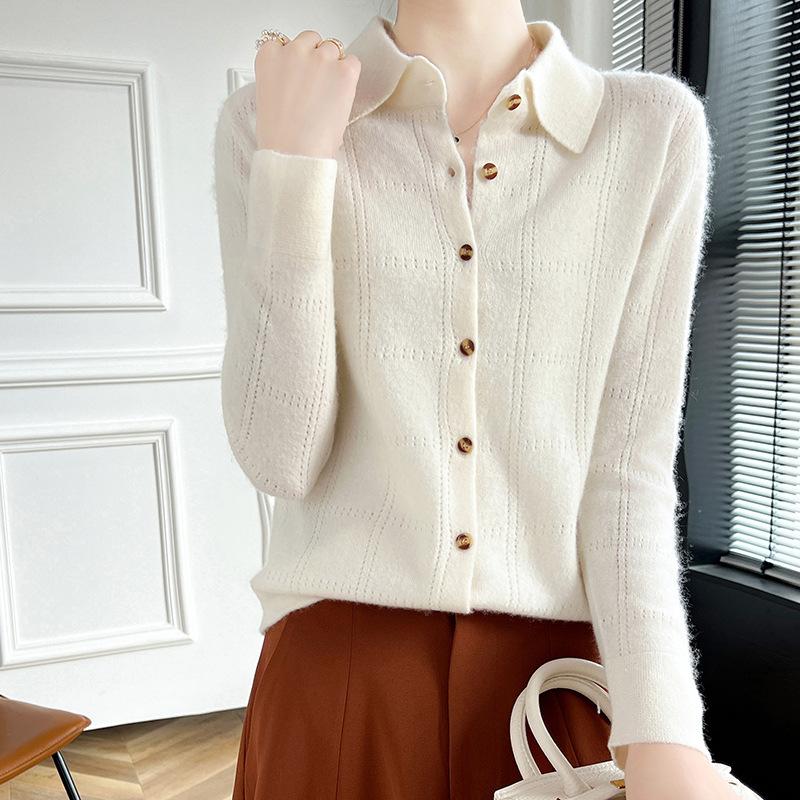 

Autumn and winter lapel neck cardigan women s shirt collar sweater cardigan new bottoming knitted sweater loose versatile top women S
