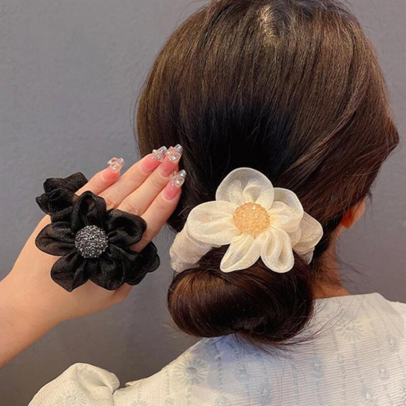 Цветочная резинка для волос king cubic bling шифоновая резинка для волос pearl black