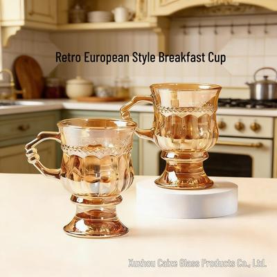 Amber High-Footed European Retro Glass Cup - Souvenir Coffee & Wine Cup