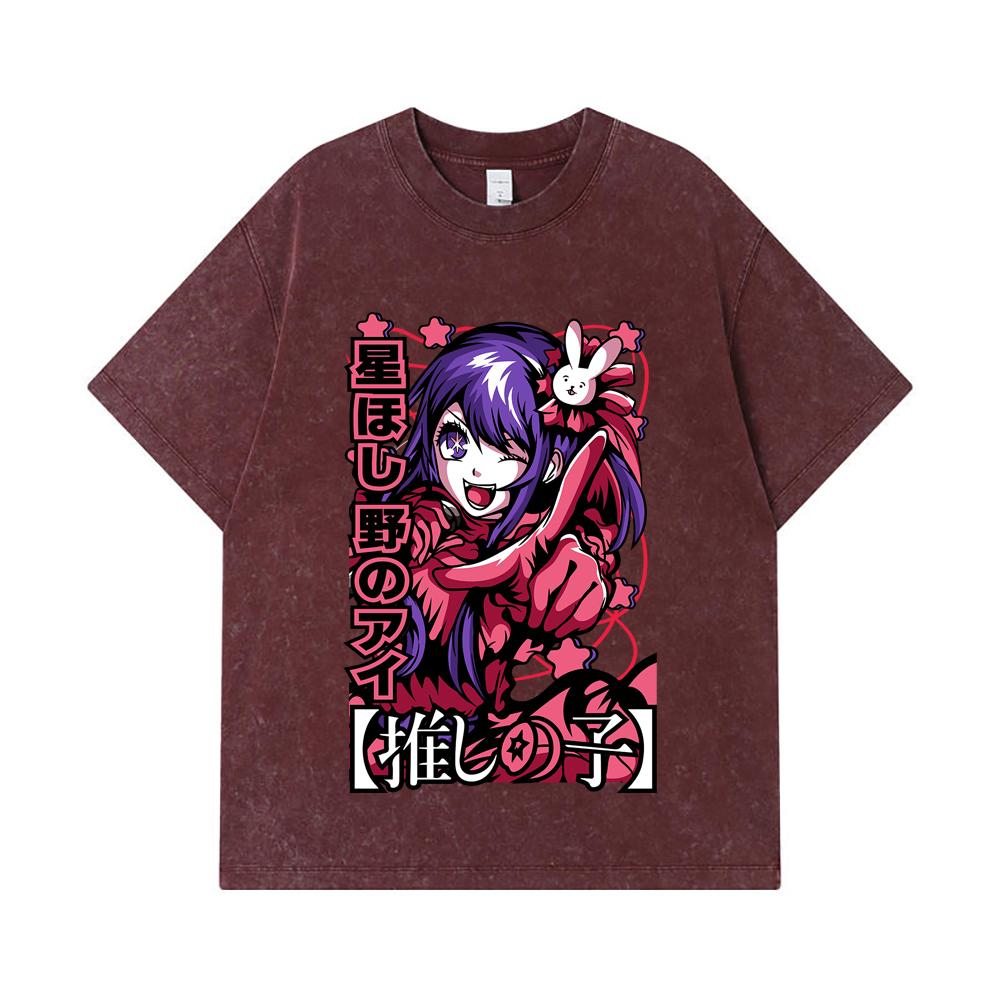 275 GSM Washed T-shirts 100% Cotton Oshi no Ko V2 Print Unisex Heavy Cotton T Shirt