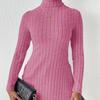 Women's High Neck Pullover Autumn Winter Slit Slim Fit Bottomed Shirt Pit Stripes Medium Length Sweaters