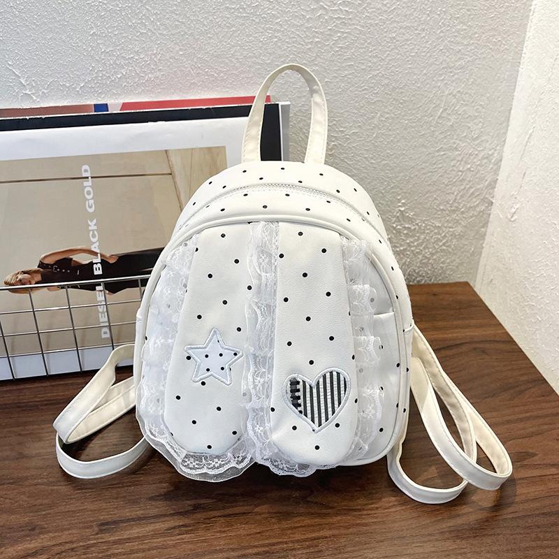 Schoolbag Korean version of sweet lace polka dot lop ear rabbit backpack girly style high value commuting foreign style fashion small backpack