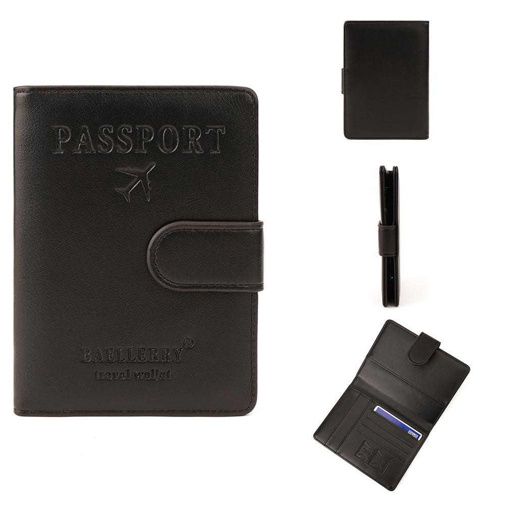 Baellerry Men and Women Pu Leather Short Purse RFID Card Holder Anti-magnetic Passport Holder Simple Snap Button Wallet