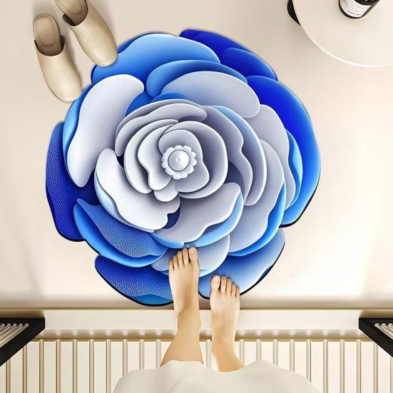 3D Flower Bath Mat Absorbent Non-Slip Floor Mat Flower Shape Decorative Entrance Rug for Living Room