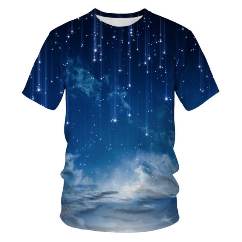 Fashionable Dazzling Starry Sky Pattern 3D Digital Printed Short Sleeved T-shirt for Men Women Shirt