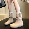 Fashion Women's Fashion Thick Heels Ankle Boots Soft Sole Pleated Ankle Boots Western Boots Woman Autumn Slip On Pile Short Botas Mujer