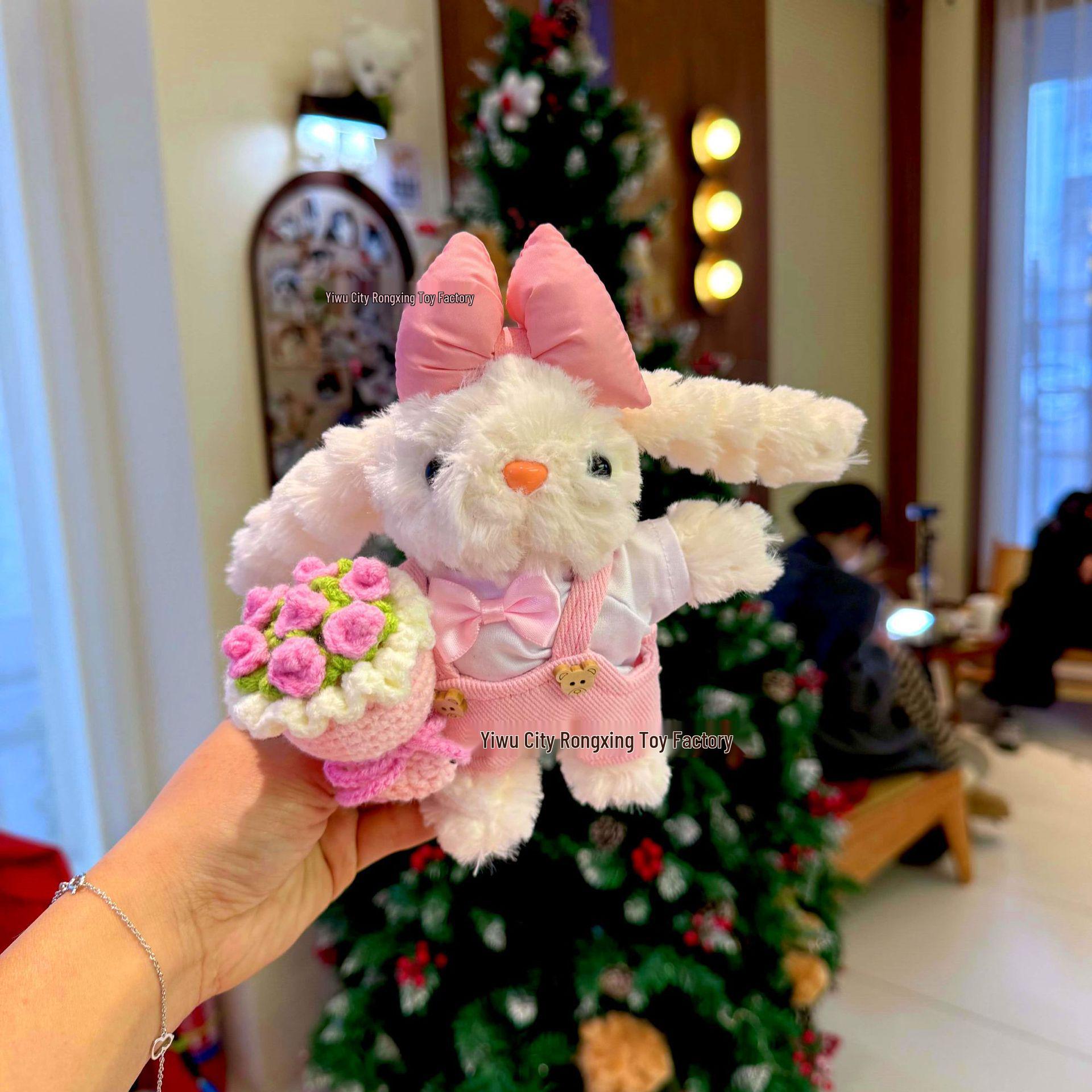 

Креативные брюки-комбинезон с кроликом с висячими ушами, юбкой с розами и плюшевым кулоном - Идеальный подарок для девочек Keychain Version