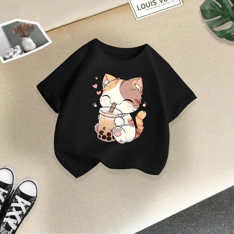 Kid T Shirt Cute Cat Printed Children T-shirt Kids 100% T-shirt Tops Tee Boys Girls Baby Tee 2-13Y