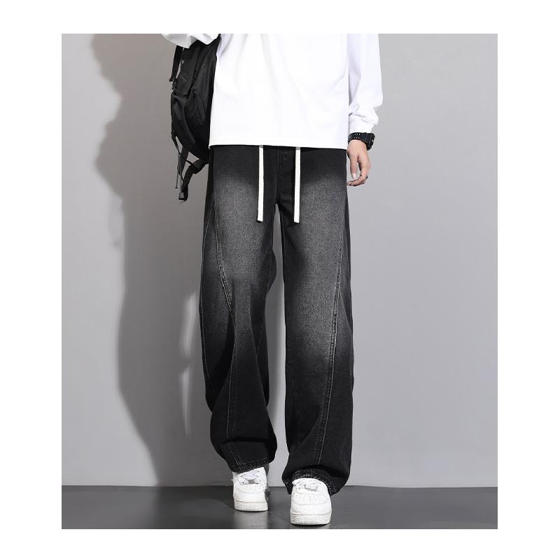 Spring and Summer Men's Wide-leg Jeans 2026 New Slim Straight Wide-leg Youth Curved Pants Trendy