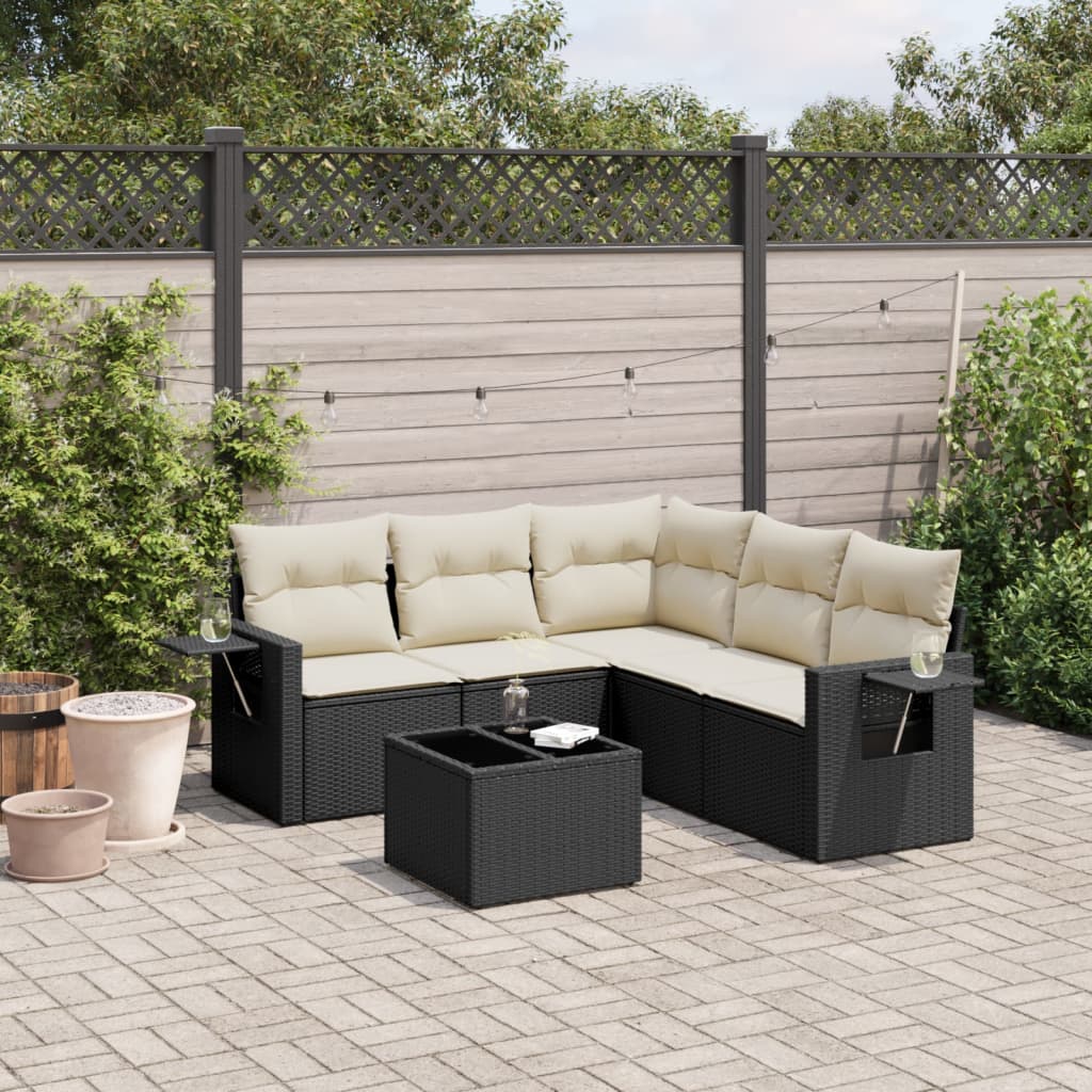 Vidaxl 6-Cz. Set di Mobili da Giardino con Cuscini, Polyrattan Nero