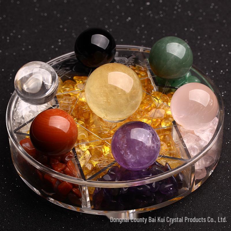Natural Amethyst Seven-Star Crystal Ornament for Home or Office Gift Main Ball 4 cm, Sub Ball 3 cm
