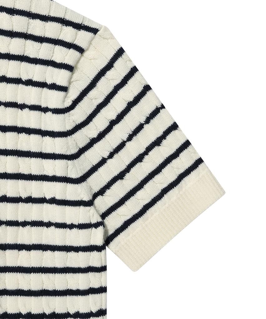 WACKY WILLY Women'S Cable Collar Short Sleeve Knit Navy