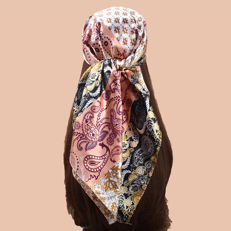 High Quality Silk Scarf Scarf Top Headwraps Women Four Seasons Hair Scarves Hijab Foulard Luxe Bandana Femme Headscarf 90*90Cm