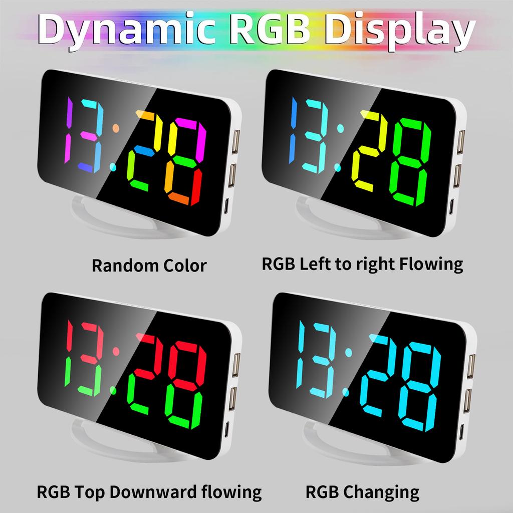 RGB Digital Alarm Clock with Color Changing Lights Desk Clock with Snooze, Dimmer,Dual USB, 1 Alarms