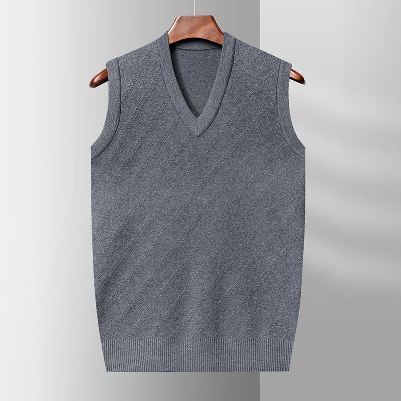 Autumn and Winter New V-neck Vest Men's Sleeveless Knitted Vest Old Dad Sweater Solid Color Business Inside