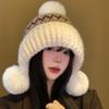 Bonnet Tricoté Rétro Style Îles Féroé pour Femmes Chapeau Chaud Automne Hiver Polyvalent Mignon Chapeau Oreilles Protection Pompon