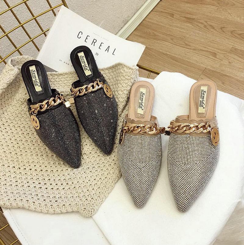 Fashion Women's Slippers Summer Flats Fashion Mules Pointed Toe Loafer Slide Wedding Shoes Casual Ladies Sandals Designer Large size 43