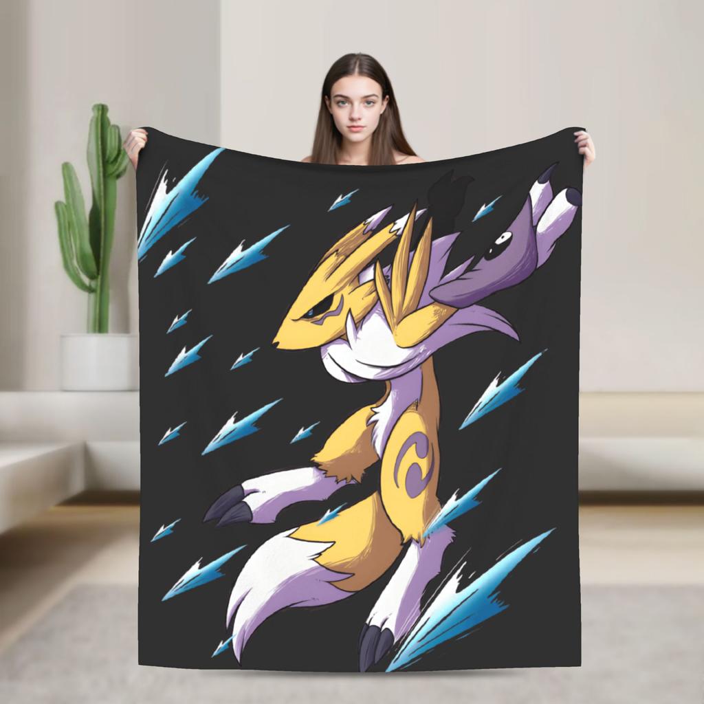 Anime Renamon Cozy Blankets For Sofa Home Novelty Bedding Throws Winter Travel Car Flannel Bedspread
