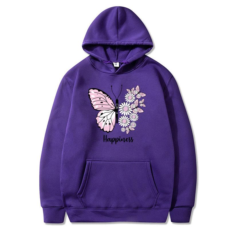 2024 Men's and Women's Unisex Butterfly Print Pullover Casual Fashion Hooded Pocket Sweatshirt Sweatshirt Black