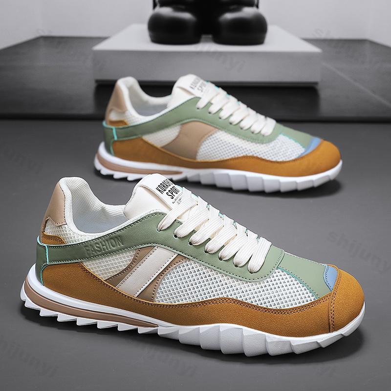 

Fashion 2025 Summer Men Single Mesh Hollow Breathable Casual Shoes Running Sports Low Top Shoes Comfortable Lightweight Fashion sneakers 44 жёлтый