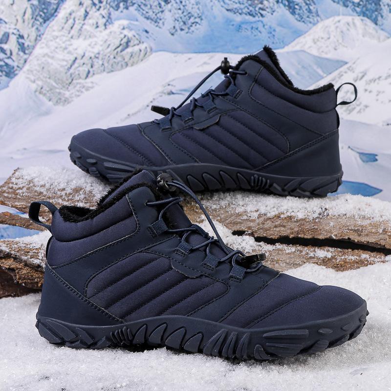 2024 outdoor snow boots men's new winter non-slip waterproof velvet warm cotton shoes women's thick-soled barefoot five-finger shoes