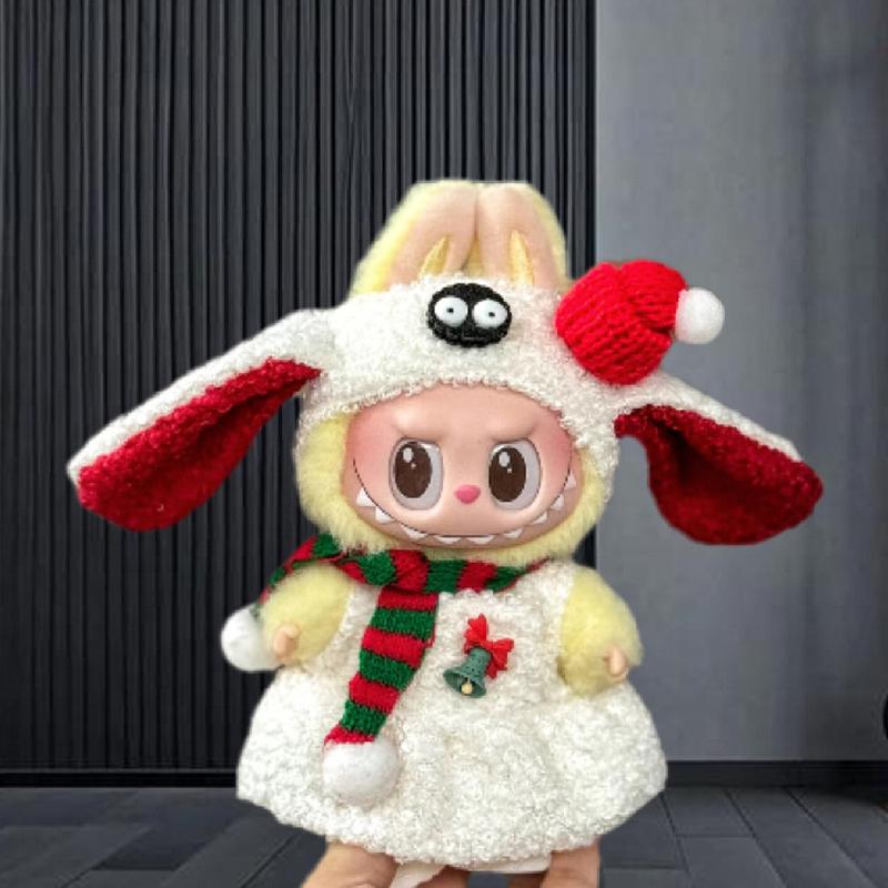 17cm Labubu Baby Doll Clothes Canvas Dress Changing Set Christmas New Year Outfit for 17cm Dolls