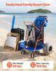 Strandkarre mit großen Rädern für Sand, 75 kg Tragfähigkeit, Robuster faltbarer Strandwagen mit 320 mm Ballonrädern, Isolierte Kühltasche, Sonnenschirm