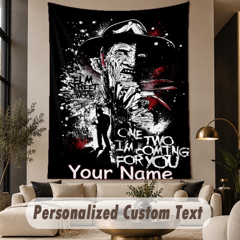 Custom Text Printed Tapestry A Nightmare on Elm Street Freddy Krueger Pattern Large Wall Hanging Indoor Room Decor