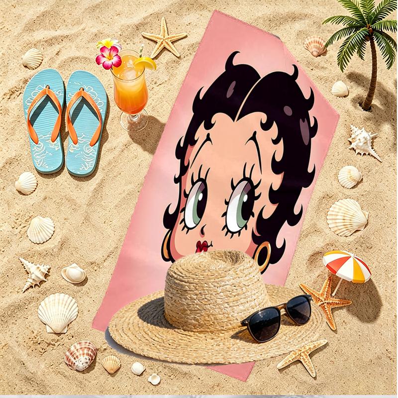 Betty Boop Print Beach Towel, Versatile Lightweight Absorbent Beach Towel for Pool Surf Yoga Bathroom, Perfect Birthday Holiday Gift