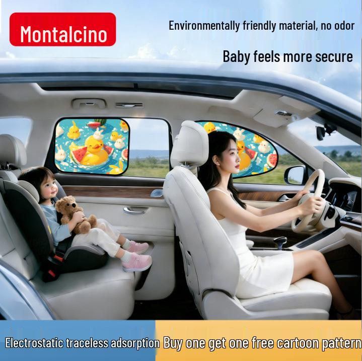 Cartoon Car Side Window Sunshade: Baby Privacy Curtain & Heat Insulation with Electrostatic Sticker