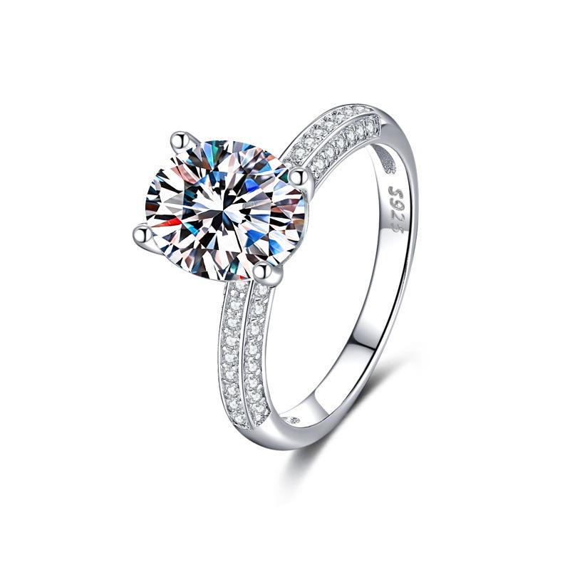 S925 Sterling Silver D Color Pear Shape 3 Carat Moissanite Women's Four-Prong Pave Set Engagement Ring