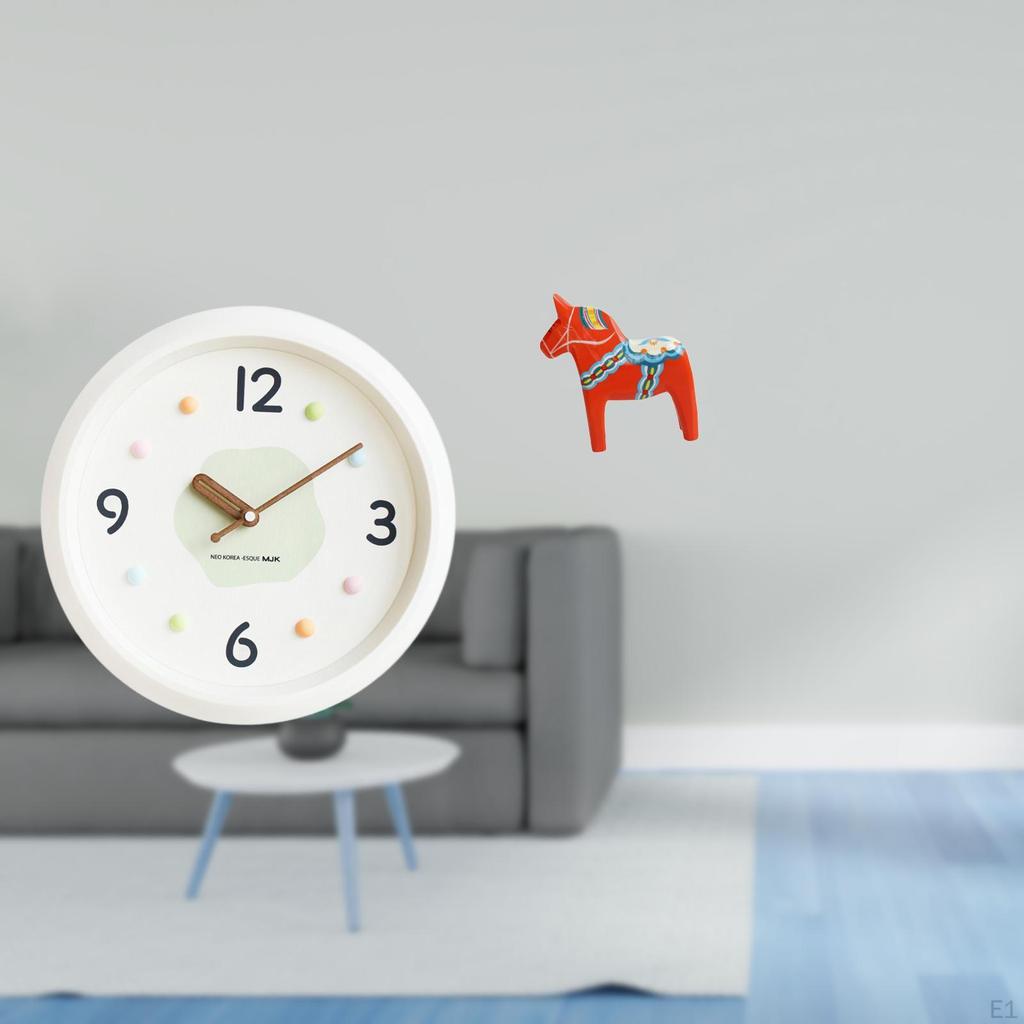 Contemporary Round Wall Clock with Large Numerals And Figurine Sculpture for Home Office Study Room