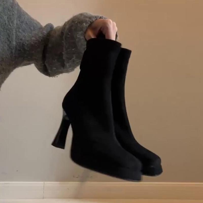 

Vintage Suede Woman Ankle Boot Autumn Winter Thick Heel Girl Shoes Laides Elegant Elastic Slim Short Booties 39