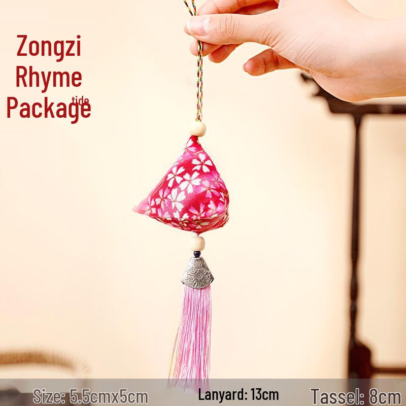 Dragon Boat Festival Sachet: Triangle Zongzi Mugwort Hanfu Pendant with Dried Flowers Portable Lucky Bag Gift.