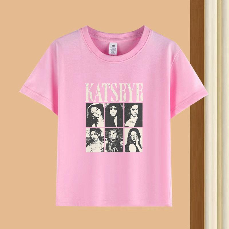 KATSEYE Korean Wave Girl Group Fashionable Youthful Relaxed Trendy Pure Short-sleeved Polyester Children's T-shirt