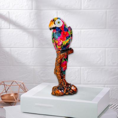 Resin Parrot Figurine for Home Decor - Colorful Bird Ornament Craft