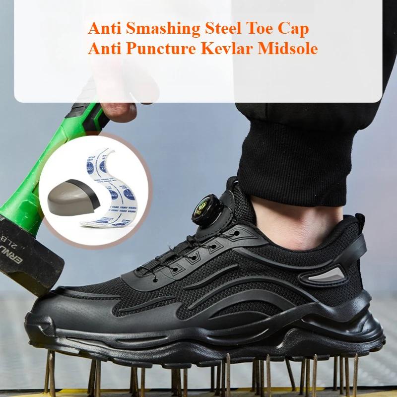 working shoes with protection for women men construction site non-slip safety shoes with rotary button steel toe work boots