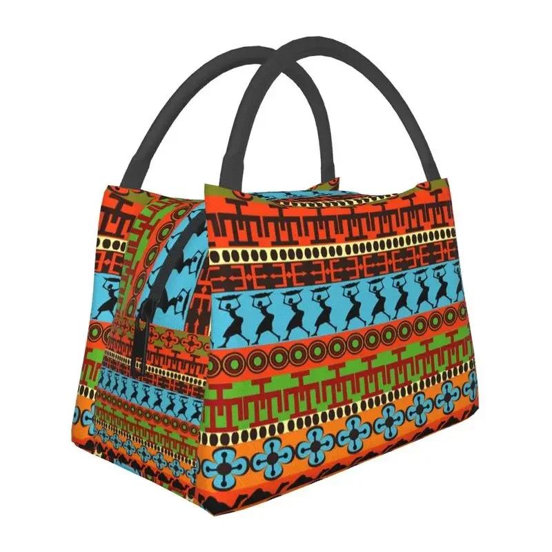 African Elements Pattern Insulated Lunch Bags Women Africa Culture Lunch Container for Outdoor Picnic Storage Meal Food Box