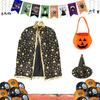Child Witch Costume Unique Anime Cosplay Cape Hat Set Sparkling Pentagram Design with Pumpkin Bag Halloween Party Supplies