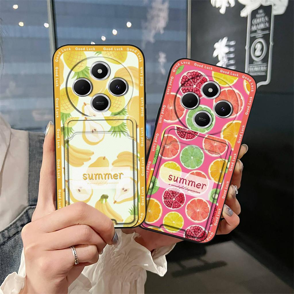 Fashion Design Back Cover Phone Case For Redmi A4 5G Cartoon Card Bag Cover Waterproof Dirt-resistant Silicone TPU Cute