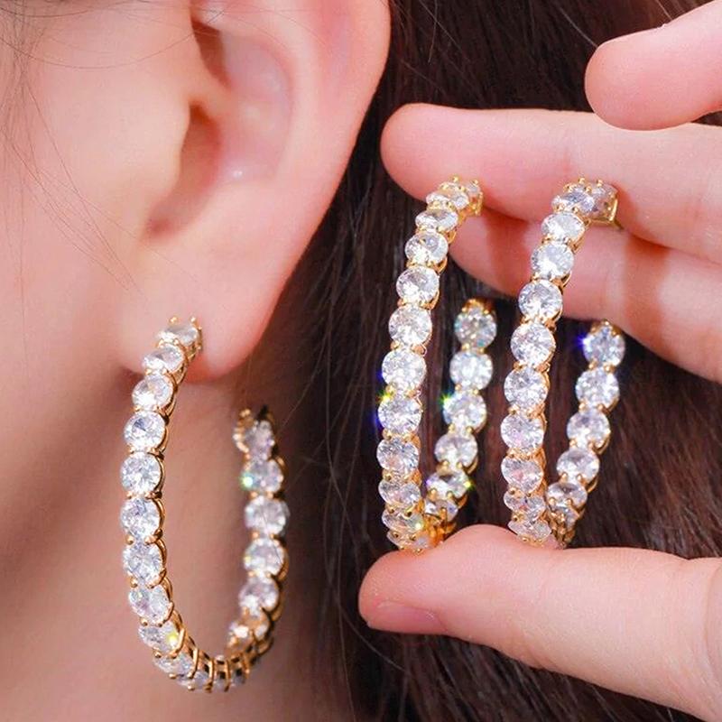 Huitan Luxury Full Round Cubic Zircon Big Hoop Earrings for Women  Color/Gold Color Modern Fashion Lady's Circle Earrings