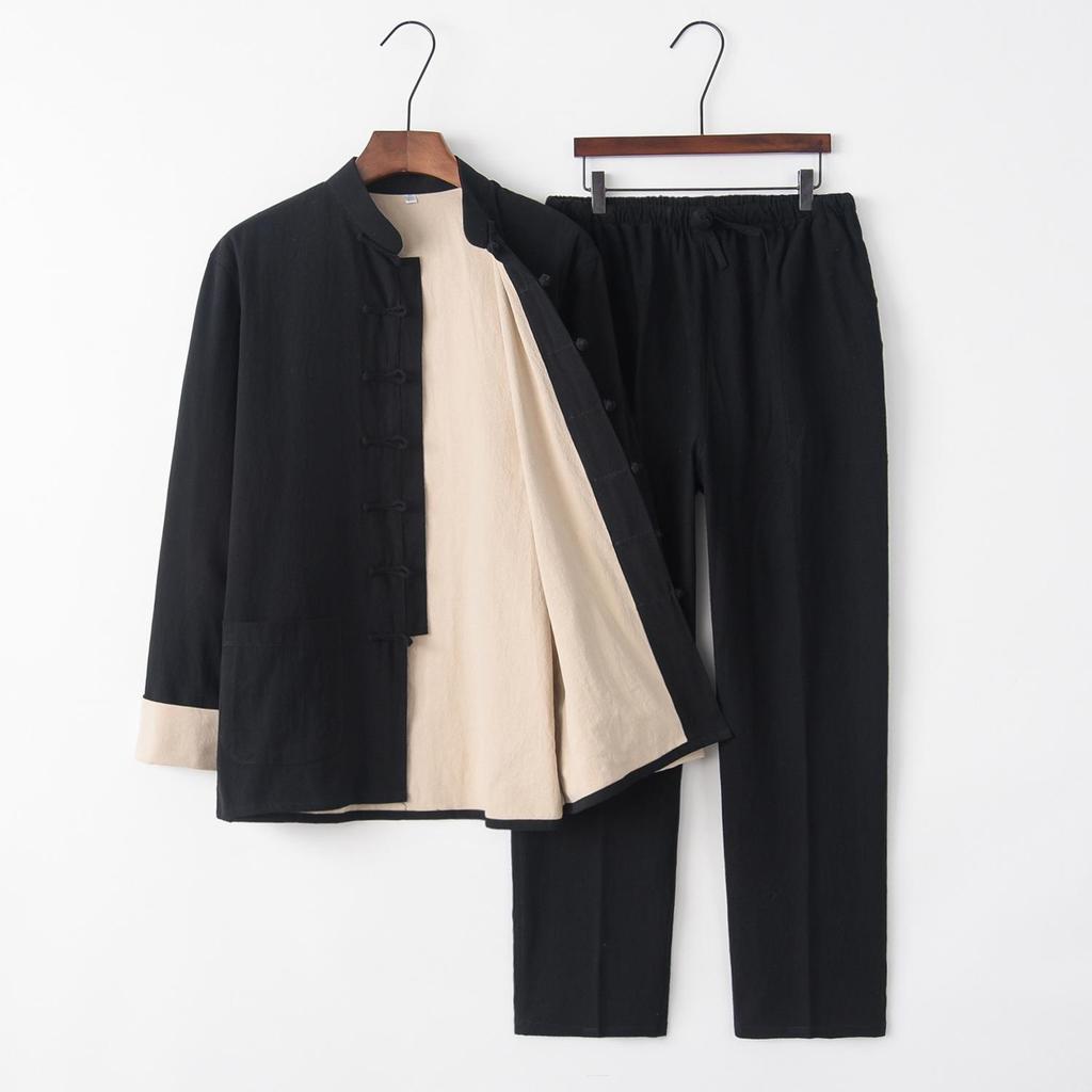 Herren Baumwolle Leinen Hanfu Tang Anzug: Zen-inspirierte Damen-Oberbekleidung mit Froschknöpfen für Frühling und Herbst.
