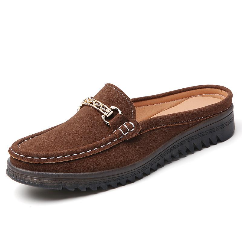 

Туфли из коровьей кожи для мамы, большого размера, для женщин среднего и пожилого возраста, повседневные, одинарные, на одном ремешке, с мягкой подошвой, полуботинки 42 темно-коричневого