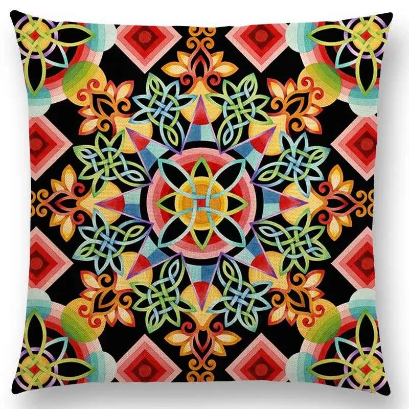 Beaux Art Boho Millefiori Geometric Floral Pattern Festival Mandala Elizabethan Pastel Flowers Cushion Cover Sofa Pillow Case