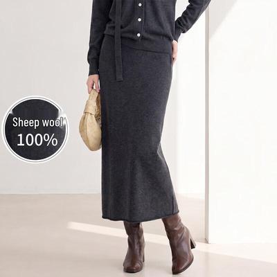 Women's 100% Merino Wool High-Waisted Knit Midi Skirt