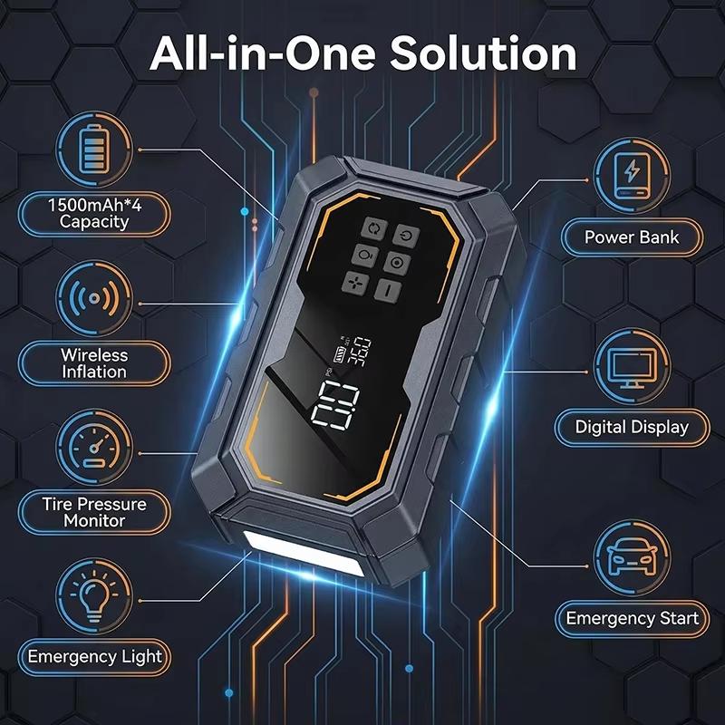 Portable 4 In 1 Car Jump Starter Air Compressor Tire Pump Led Lighting Power Bank 12V Car Battery Starter Car Battery Charger