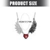 Cool Demonic Angel Wing Design Necklace Sweater Chain With Heart Charm Gothic Jewelry For Everyday Wear